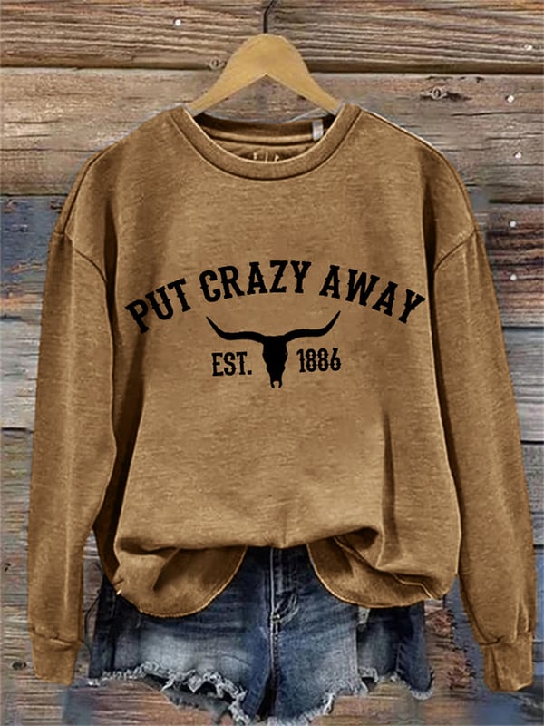 Women's Put Crazy Away Bull Skull Print Sweatshirt