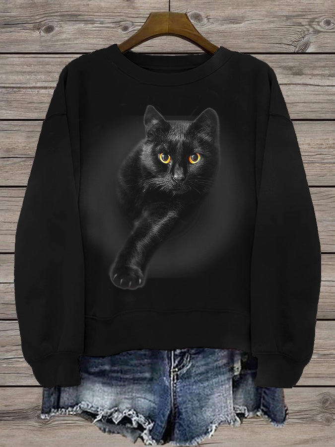 Women's Print Casual Black Sweatshirt