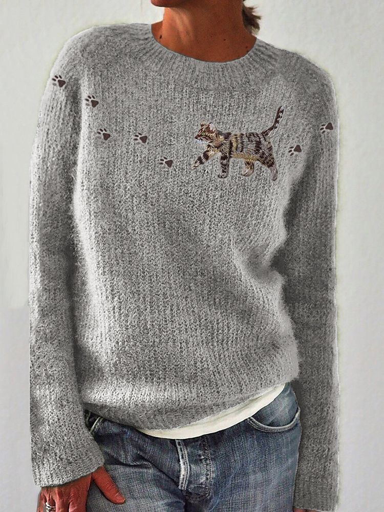 Women's Vintage Print Crew Neck Sweater