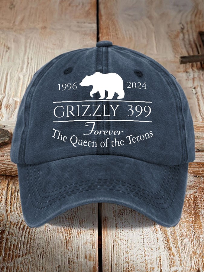 Retro Grizzly 399 Forever The Queen Of The Tetons 1996-2024 Print Baseball Cap