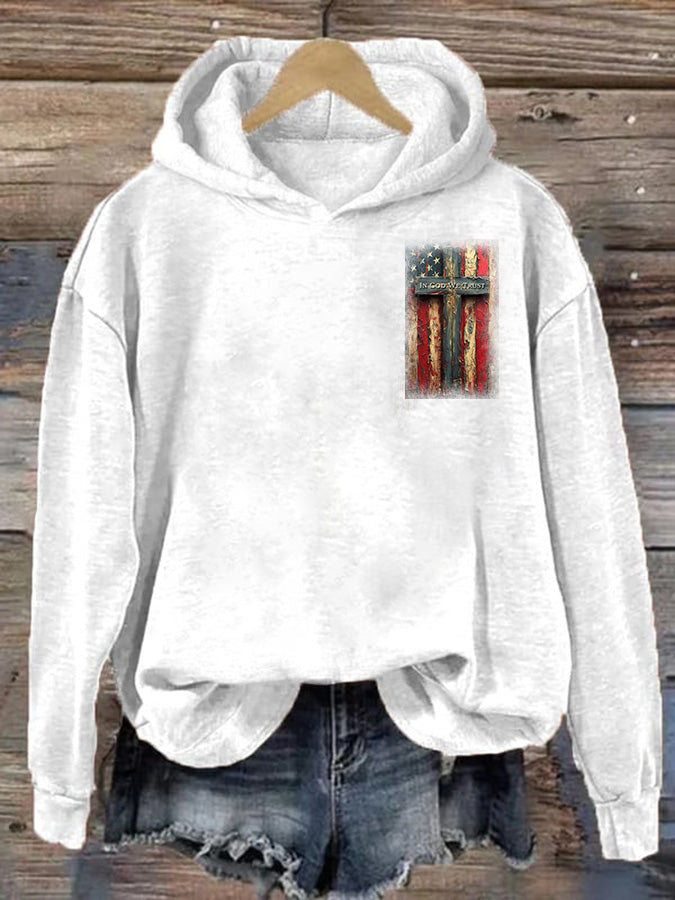 Lässiger Kapuzenpullover mit „In God We Trust“-Aufdruck für Damen