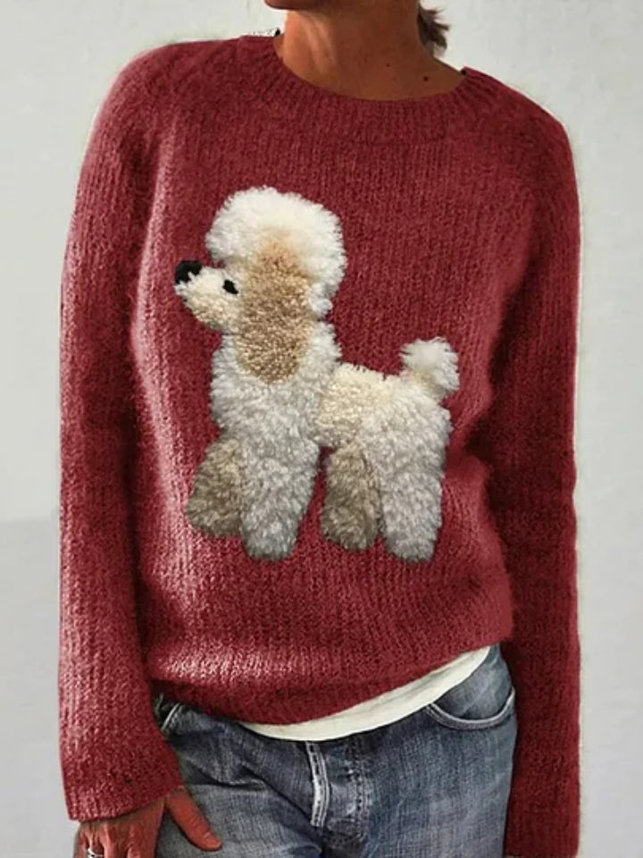 Cute Dog Felt Art Knit Cozy Sweater