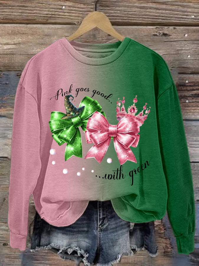 Women's Pink Bow Light Print Gradient Sweatshirt