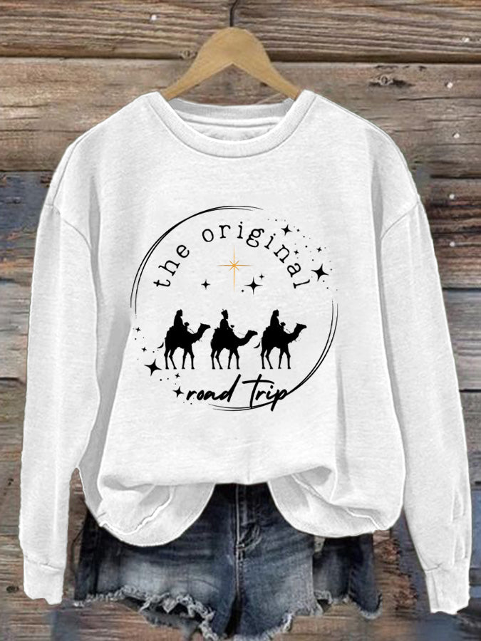 Women's Faith Religious Christmas The Original Road Trip Print Sweatshirt