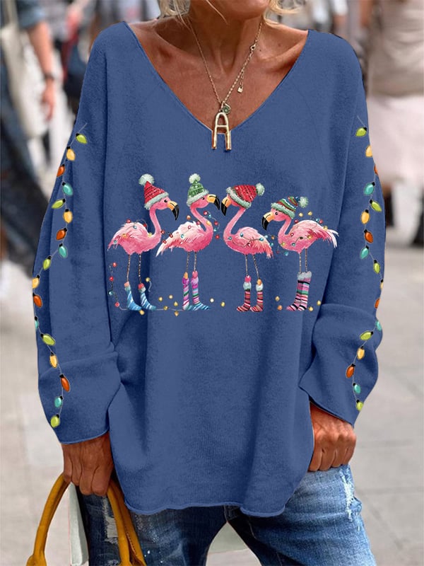 Women's Christmas Flamingo Print Casual Top