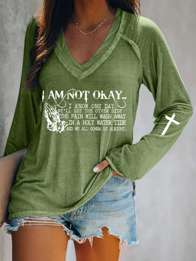 Women's I’m Not Okay Print V-Neck T-Shirt