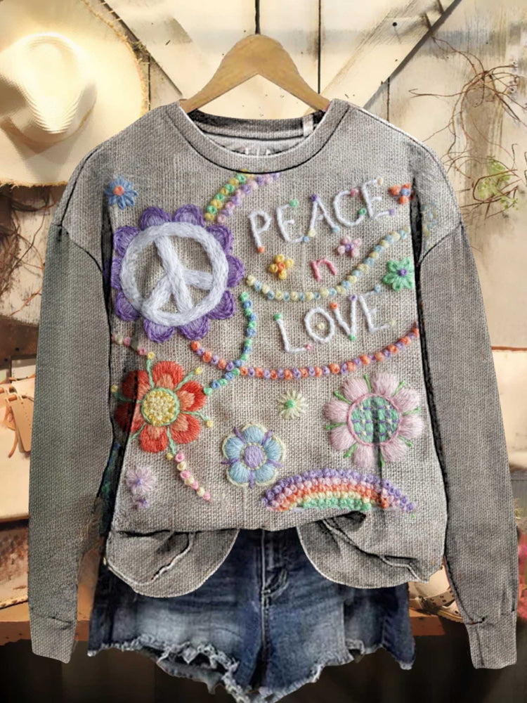 Retro Hippie Peace Sign Love And Peace Casual Sweatshirt