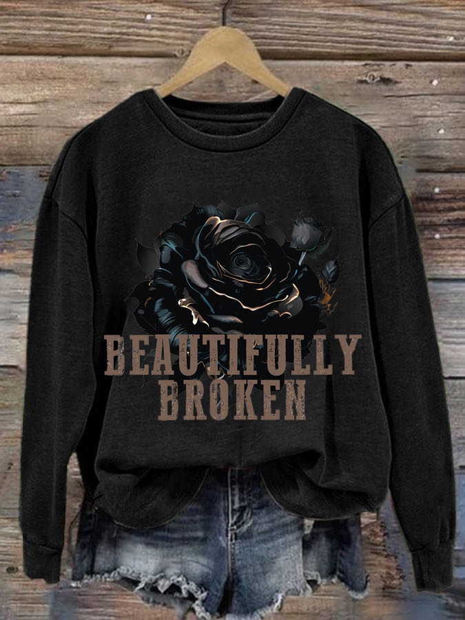 Women's Country Rose Print Crew Neck Sweatshirt