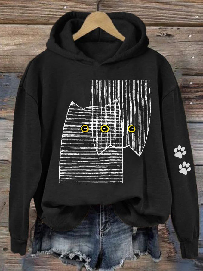 Women's Cat Print Long Sleeve Hoodie