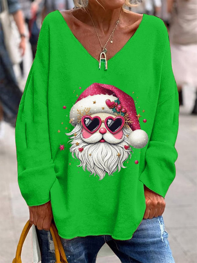 Women's Christmas Printed  V-Neck Top