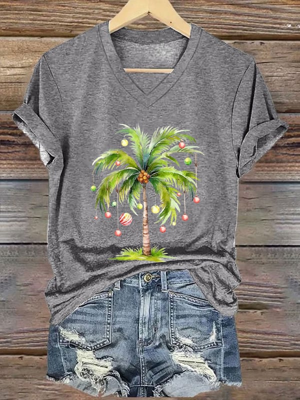 Women's Christmas Palm Tree Print T-Shirt