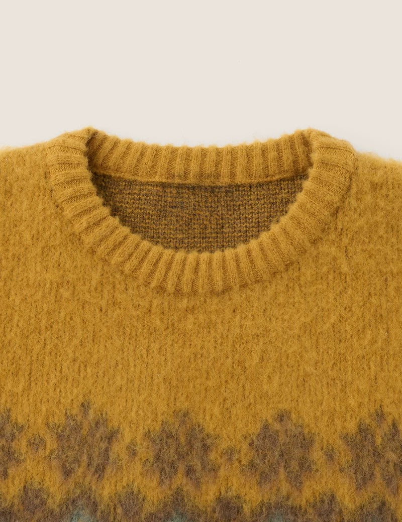 Round Neck Jacquard Contrasting Snowflake Knit Sweater