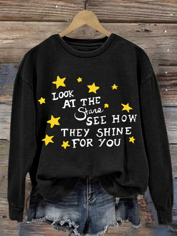 Women's Look At The Stars Look How They Shine For You Printed Casual Sweatshirt