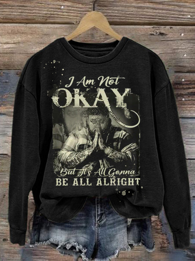 Sweatshirt mit Rundhalsausschnitt und Country-Musik-Aufdruck „I Am Not Okay“ für Damen