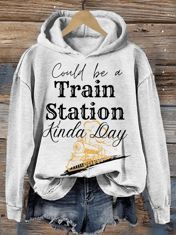 Women's Western Style Yellowstone May Be A Train Station A Little Old Printed Hooded Sweatshirt