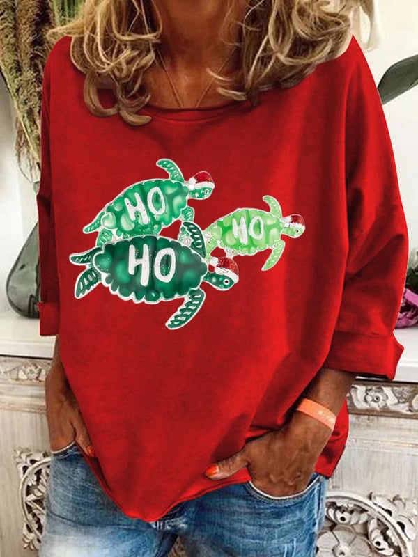 Women's Christmas Turtle Print Casual Sweatshirt