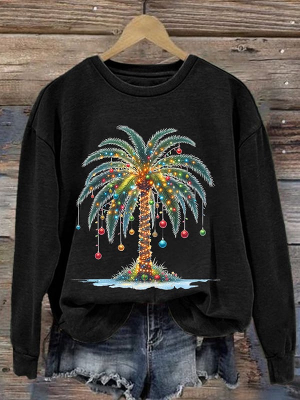 Women's Christmas Palm Tree Print Casual Sweatshirt