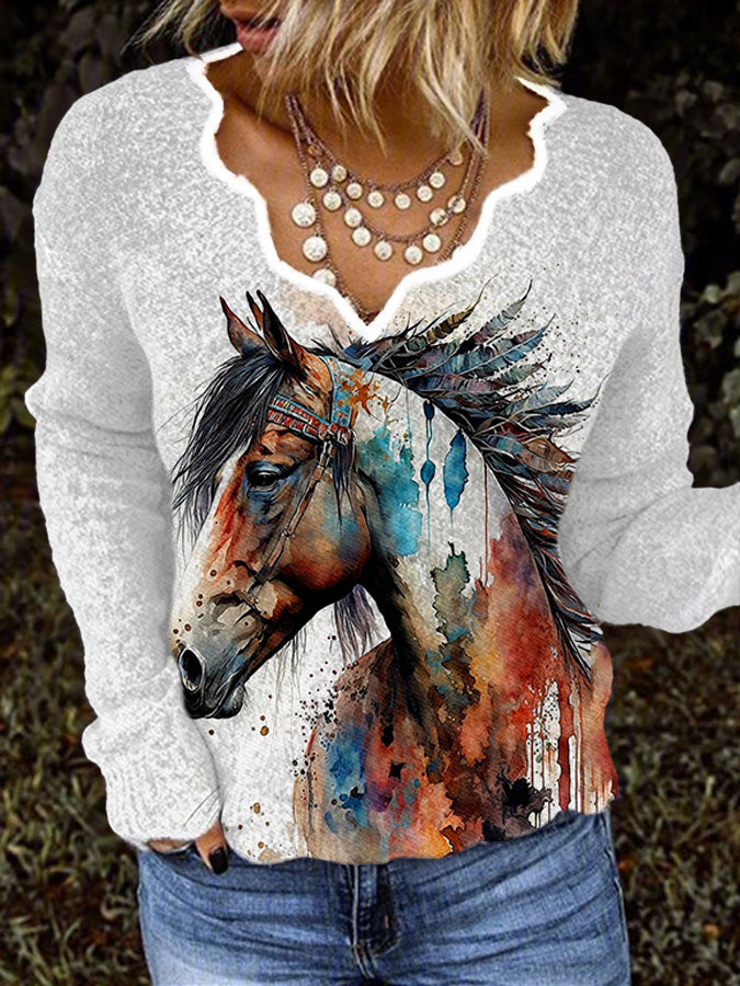 Women's Wild Horses Print Casual Sweater