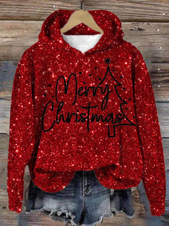 Women's Shiny Christmas Print Hooded Sweatshirt