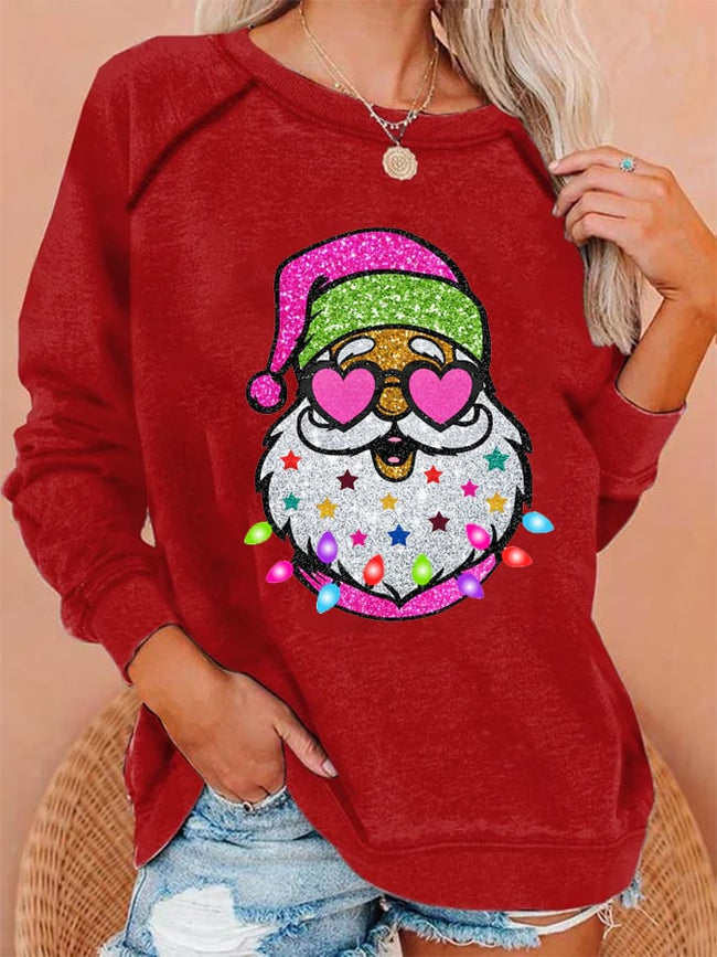 Women's Shiny Santa Print Sweatshirt