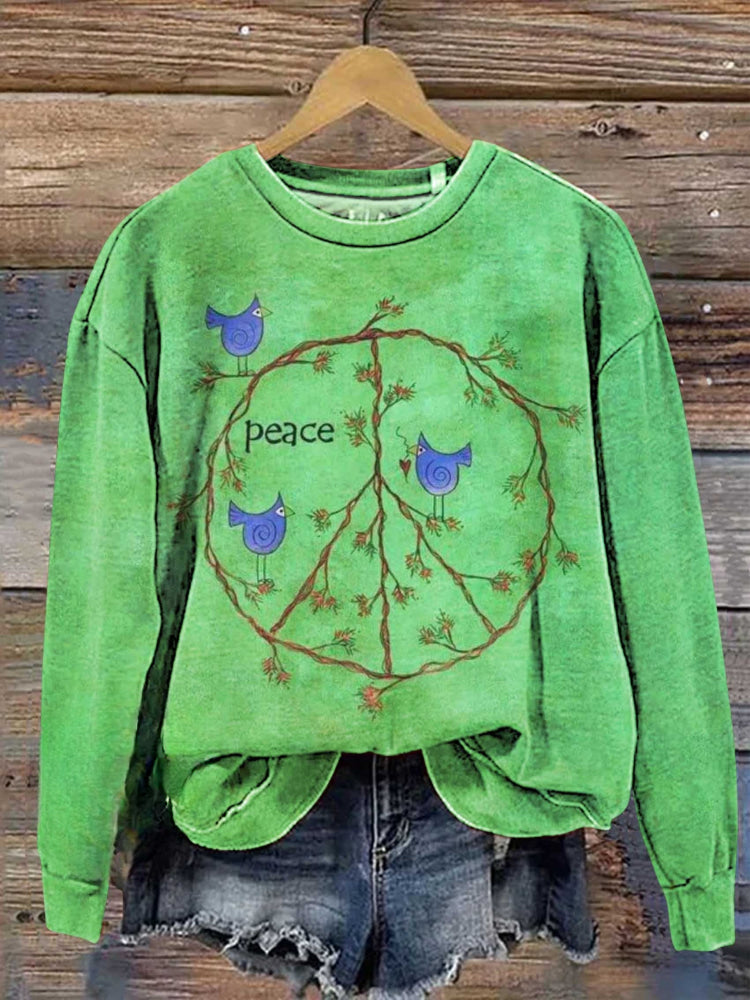 Women's Retro Hippie Peace Sign Love And Peace Casual Sweatshirt