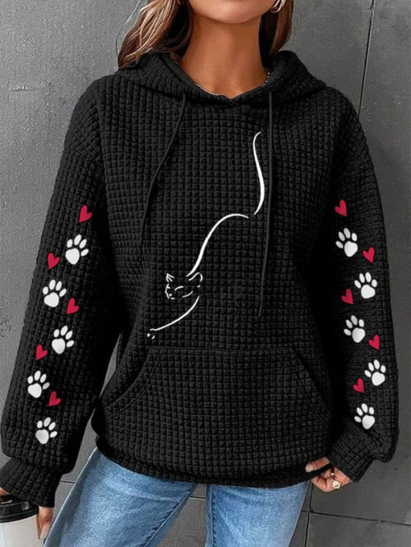 Women's Cat Print Waffle Hoodie