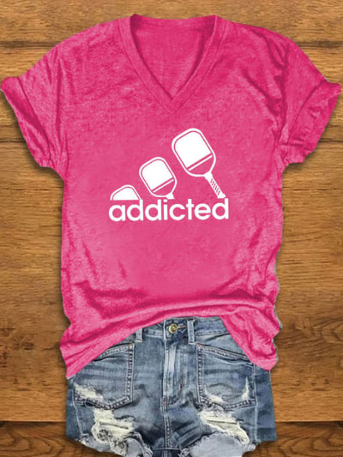 Women's Funny Pickleball "addicted" Printed T-shirt