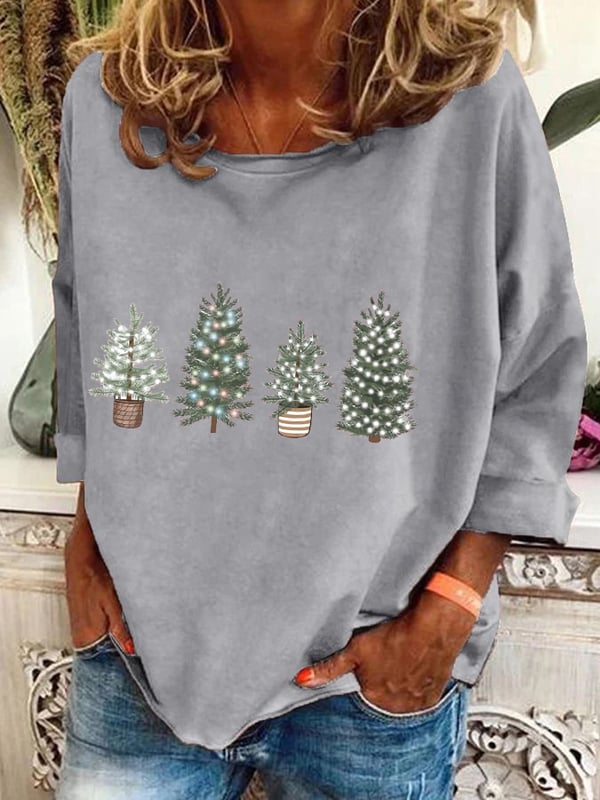 Women's Vintage Christmas Printed Long Sleeve V-Neck Top