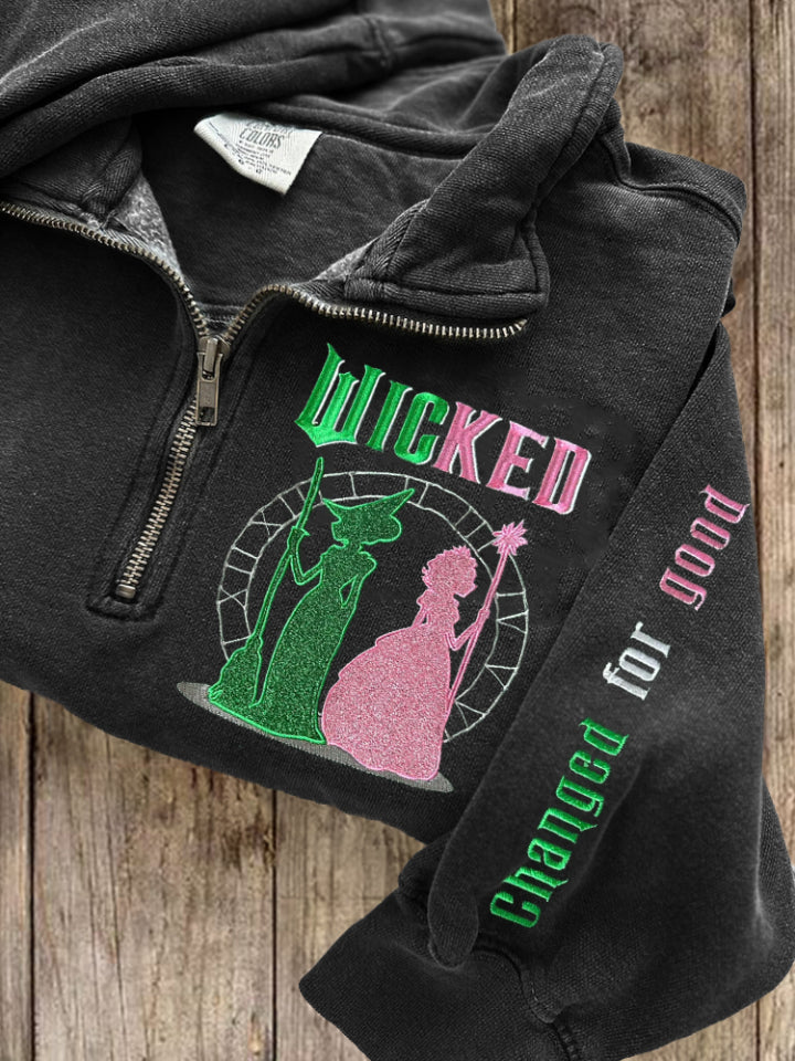 Movie Witch & Princess Glitter Embroidered Zip Up Sweatshirt