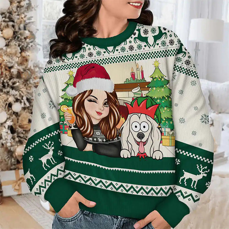 Strickpullover mit „Happy Pawlidays To You“-Print für Damen