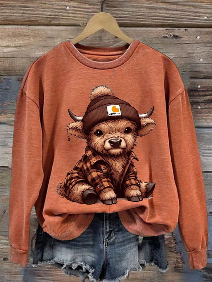 Women's Highland Cow Print Casual Sweatshirt