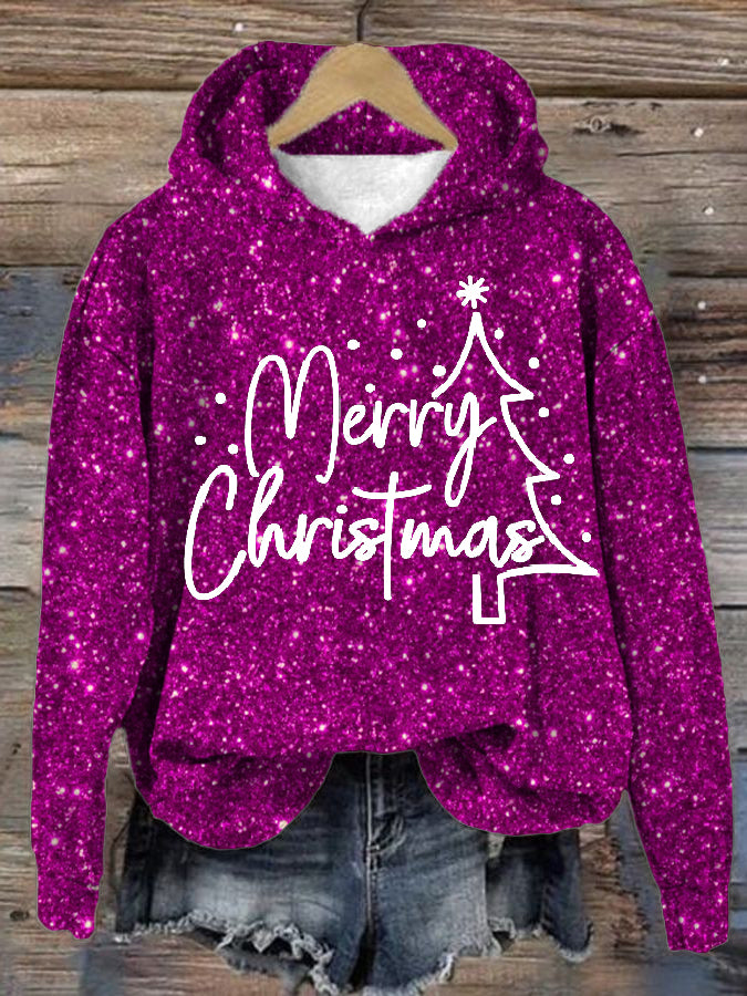 Women's Shiny Christmas Print Hooded Sweatshirt