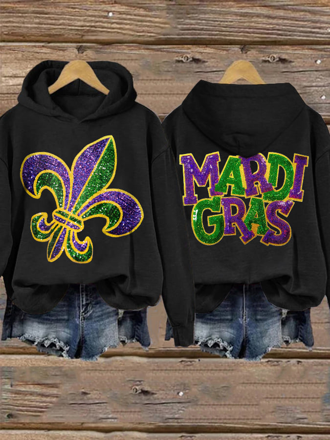 Retro Mardi Gras Print Hoodie