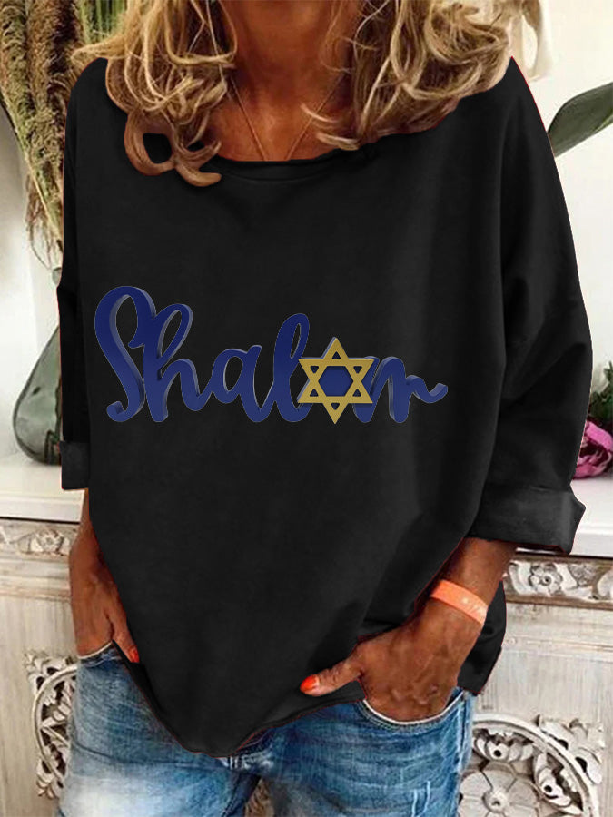 Women's Hanukkah Shalom Casual Long-Sleeve Top