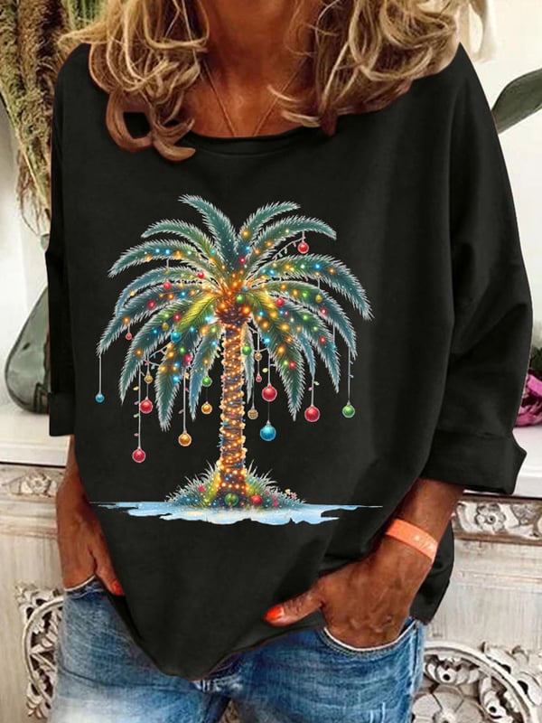 Women's Christmas Palm Tree Print Casual Sweatshirt