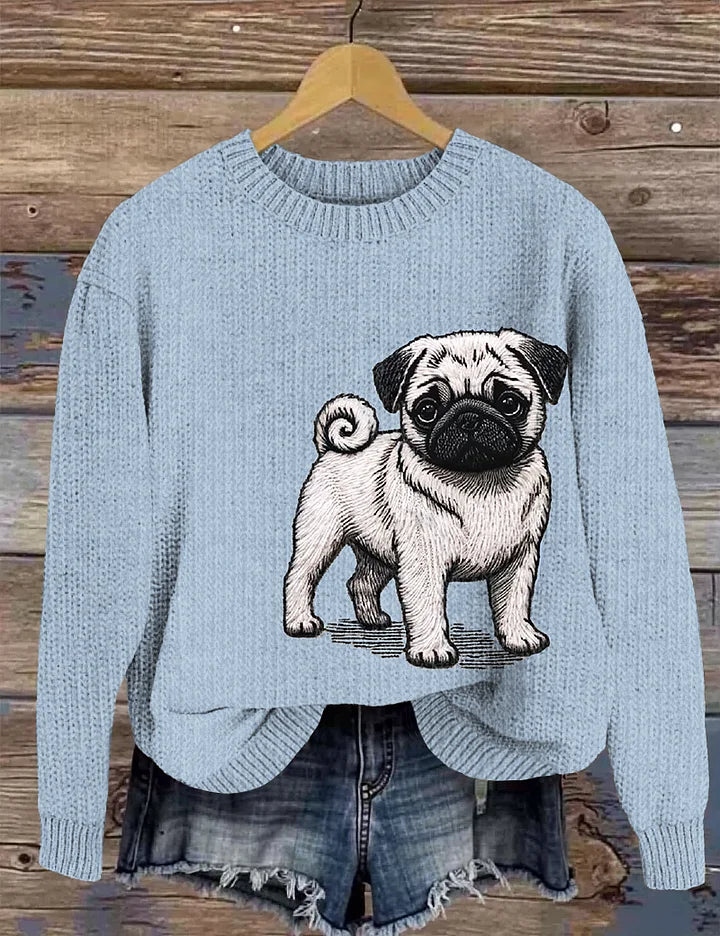 Süße Mops Stickerei Kunst Damen gemütlichen Pullover