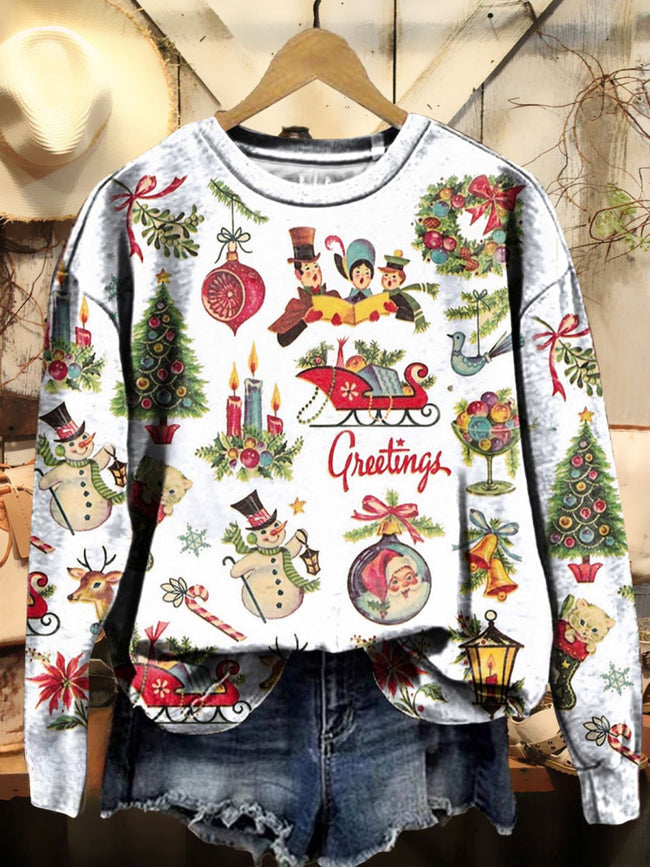 Women's Christmas Retro Old Fashion Vintage Scenes Print Casual Hoodie Sweatshirt