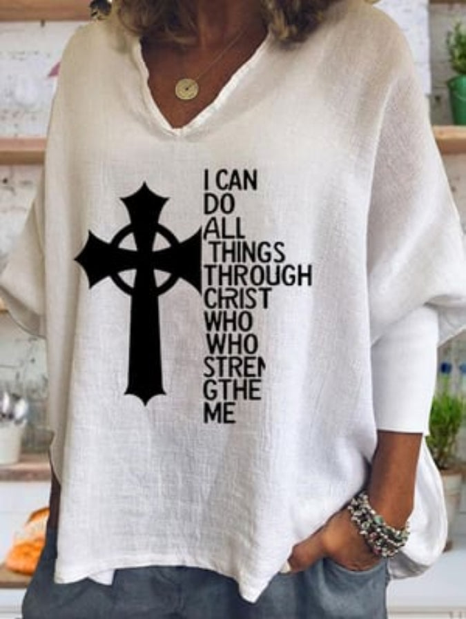 Women's Cross Jesus Print Tops