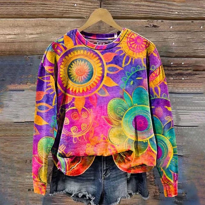 Vintage Love And Peace Flower Art Print Casual Sweatshirt