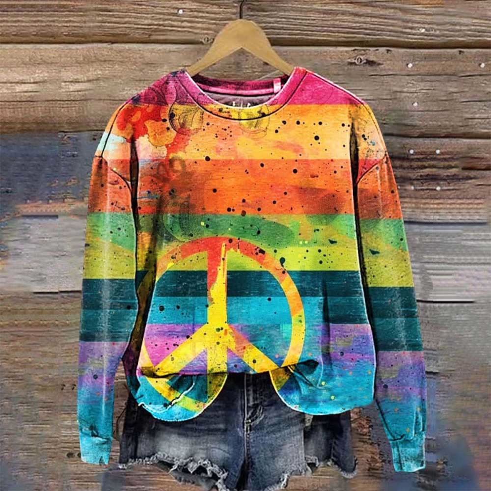 Vintage Love And Peace Flower Art Print Casual Sweatshirt