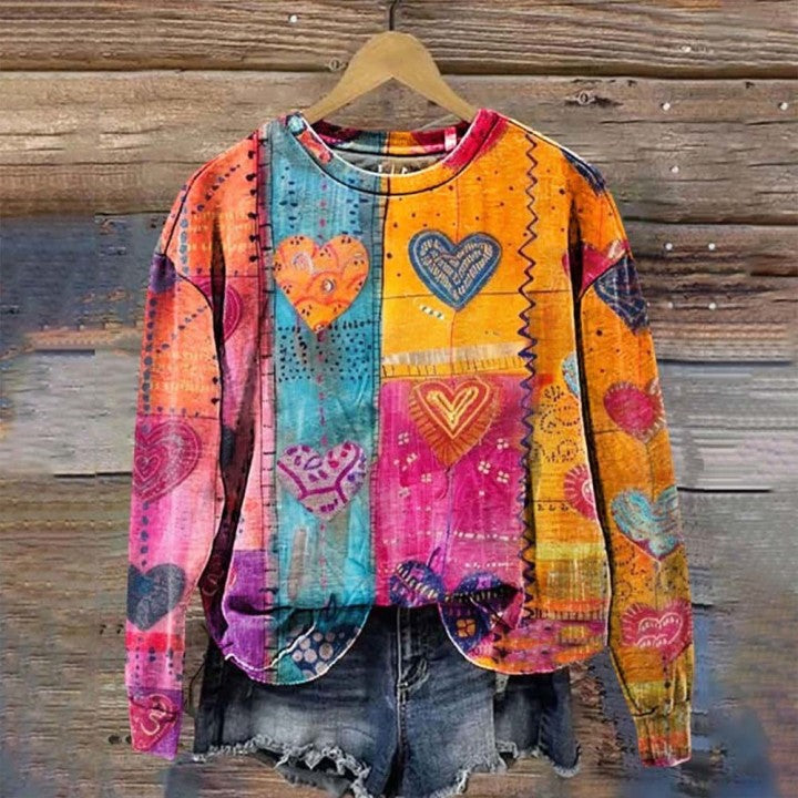 Vintage Love And Peace Flower Art Print Casual Sweatshirt