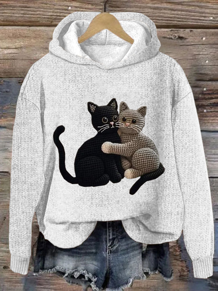 Women's Cute Pet Cat Embroidery Printed Hoodie