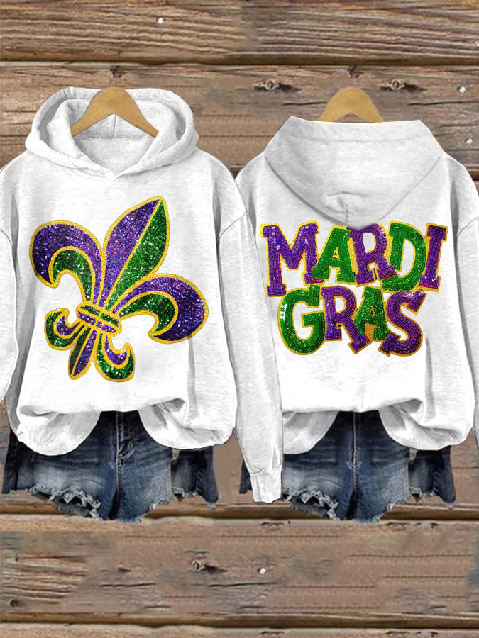 Retro Mardi Gras Print Hoodie