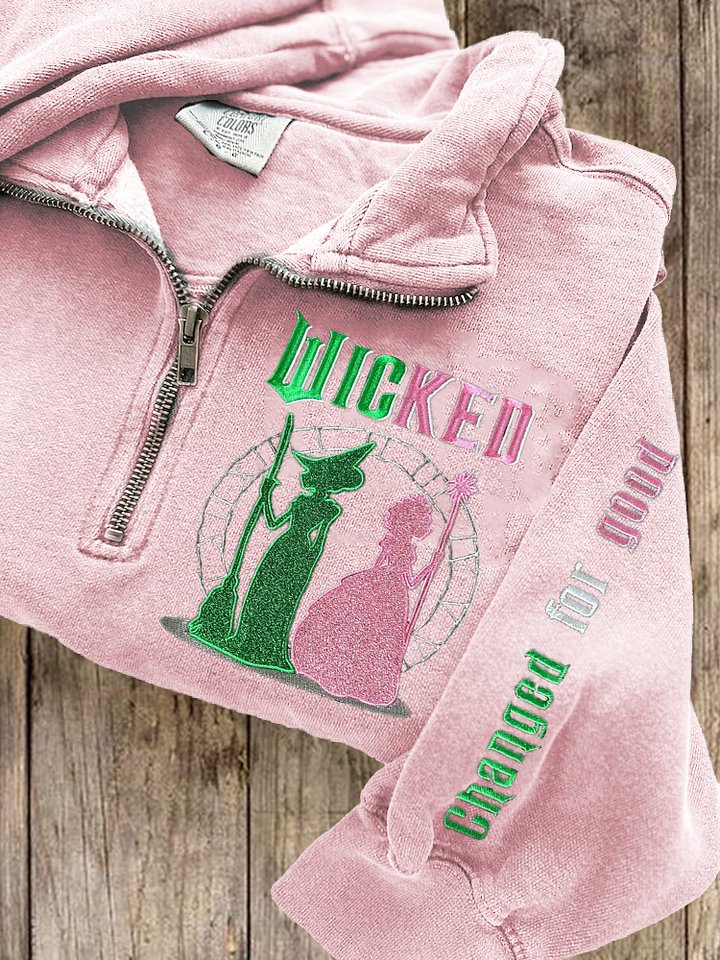 Movie Witch & Princess Glitter Embroidered Zip Up Sweatshirt