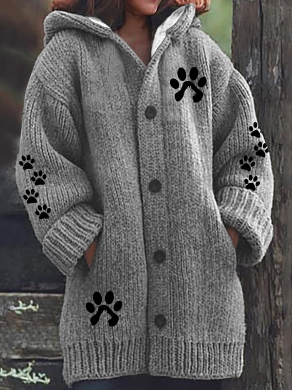 Women'S Cute Paw Print Button Design Jacket