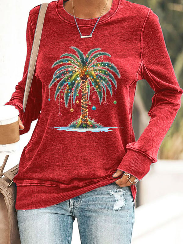 Women's Christmas Palm Tree Print Sweatshirt