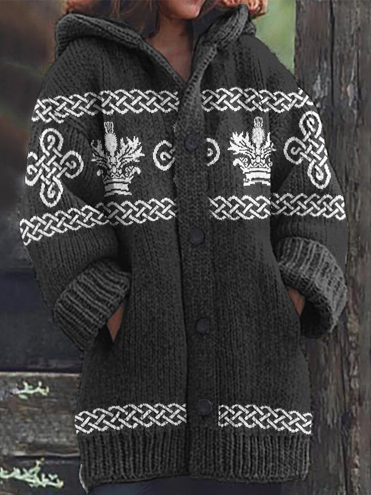 Historical Tv Show Inspired Vintage Celtic Knit Hooded Cardigan