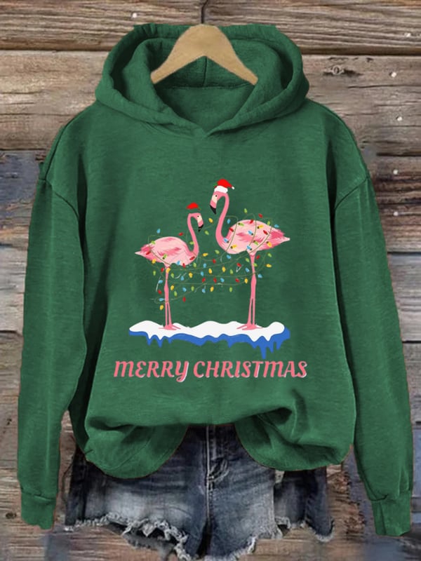 Women's Christmas Flamingo Print Casual Hoodie