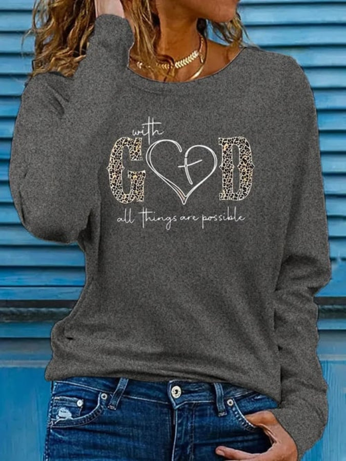 Women's With God All Things Are Possible Print Casual T-Shirt