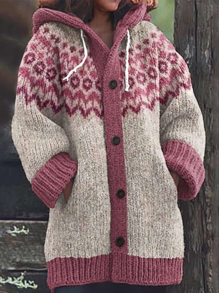 Vintage Tribal Icelandic Pattern Cozy Cardigan Sweater